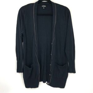 APT 9 Black Cardigan Sweater Zipper Detail S Silver Long Length Cotton Blend